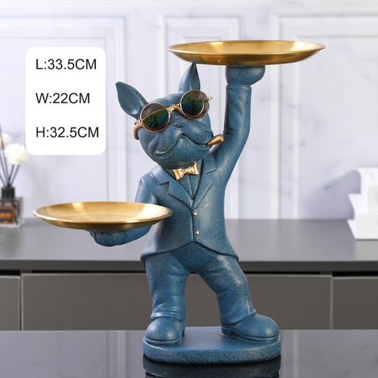 French Bulldog Resin Statue - Decorative Sculpture For Home Animal Figurine Decor Blue 2 Essentials