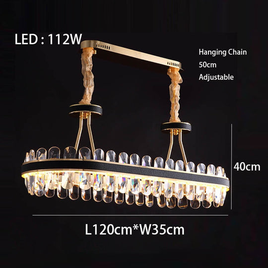 Crystal Dimmable Led Light Ceiling Chandeliers Black Leather Luxury Lustres Round Hanging Lamps