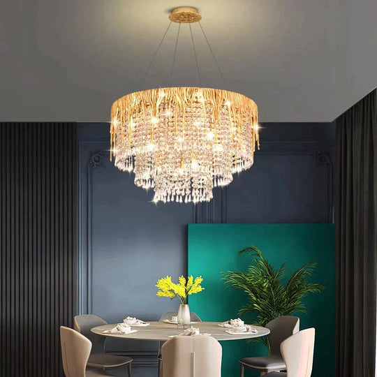 Modern Smart Led Crystal Rings Pendant Light - Adjustable Dimmable Chandelier For Dining And Living