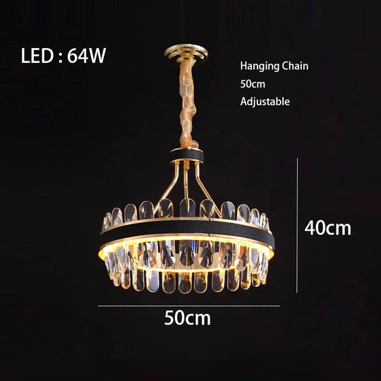 Crystal Dimmable Led Light Ceiling Chandeliers Black Leather Luxury Lustres Round Hanging Lamps