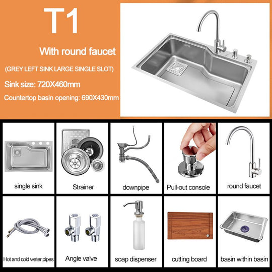 Kitchen Sink Large Nano 304 Stainless Steel Bowl Washbasin Household Thickened Under - Counter