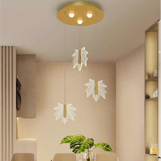 Acrylic Maple Leaf Pendant Lamp Stairs Chandelier For Bedroom Headboard Living Room Suspendu Lustre