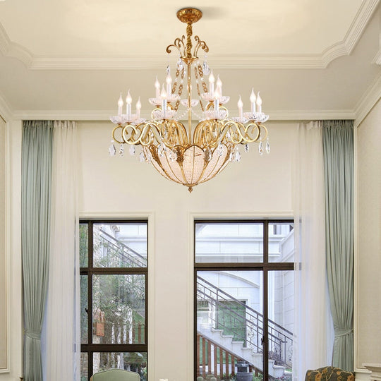 Belle Époque - Large French Copper Crystal Chandelier For Hotel Hall And Living Room Chandelier