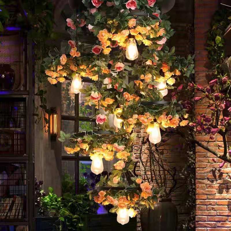 Music Restaurant Bar Atmosphere Flower Chandelier Front Green Plant Wheel Pendant Light Shop Art