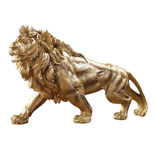 Golden Lion King Resin Ornament Home Office Desktop Animal Statue Decoration Accessories Living