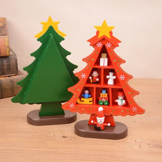 Christmas Decorations Wooden Tree Creative Scene Layout Ornaments Three - Dimensional Red Xmas