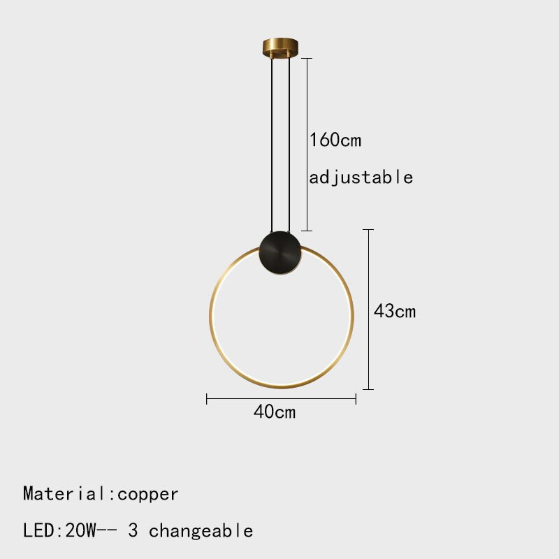 Minimalist Led Pendant Lights Copper Ring Bedsdie Foyer Aisle Lighting Fixtures Adjustable Wire