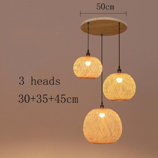 New Round Ball Bamboo Pendant Lights Vintage Kitchen Light Fixtures Minimalist Home Lighting Dining