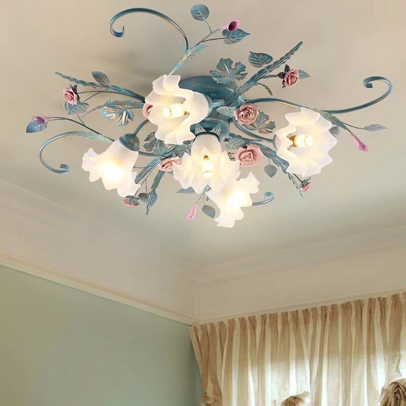 Enchanting Floral Ceiling Lights: Elegant Iron Princess Bedroom Lamp For A Romantic Ambiance In