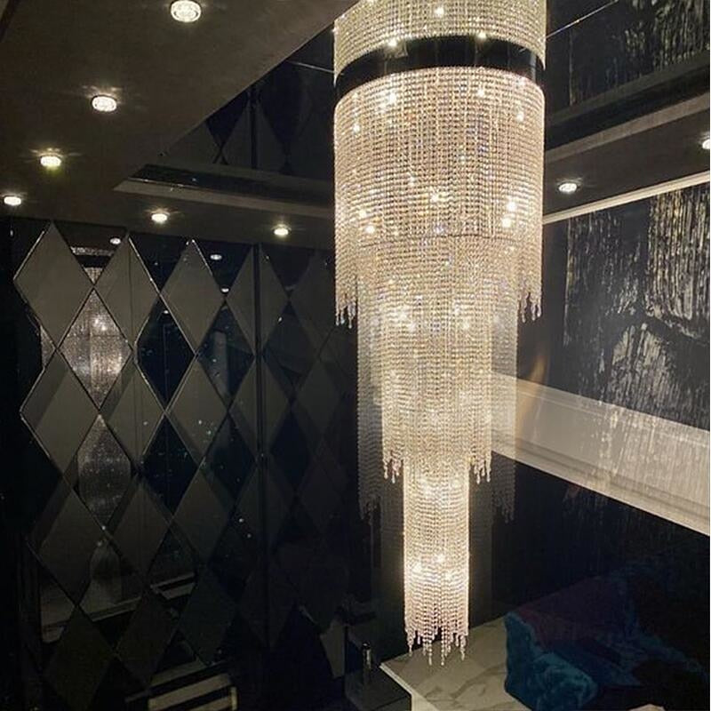 Luxury Staircase Crystal Chandelier Luxury Villa Living Room Led Rotary Decorative Customized