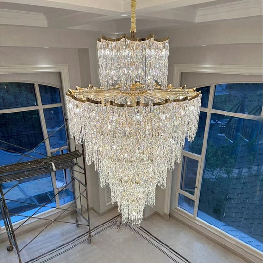 Luxury Crystal Chandelier For Living Room Round Gold Stair Hanging Lamp Led Design Modern Home