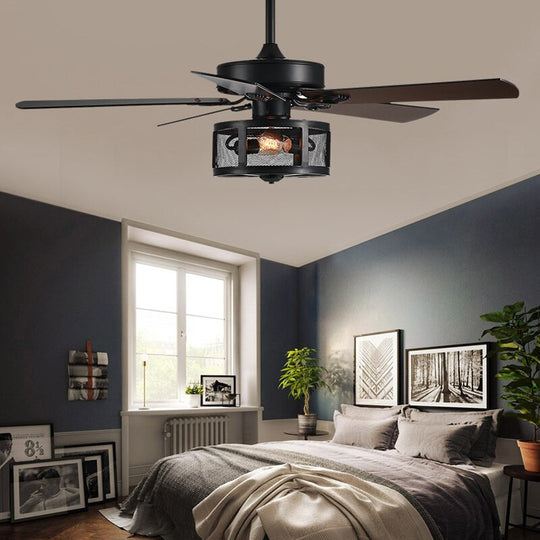 Drum Black Ceiling Fan With Light - Includes Remote Control Reversible Dc Motor And Wood Design