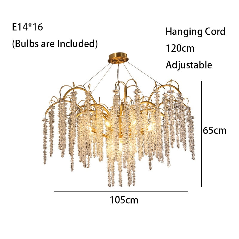 Crystal Wistaria Led Lights Ceiling Chandeliers New Luxury Gold Remote Control Hanging Lamps Home