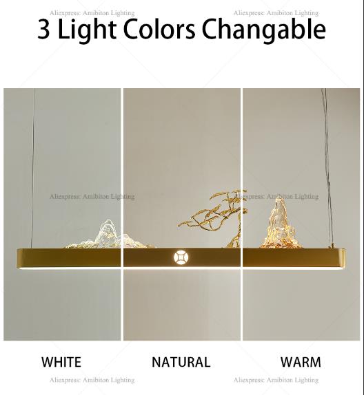 Zen Harmony: Gold Pine Landscape - Inspired Led Chandeliers For Nordic Dining Pendant Light