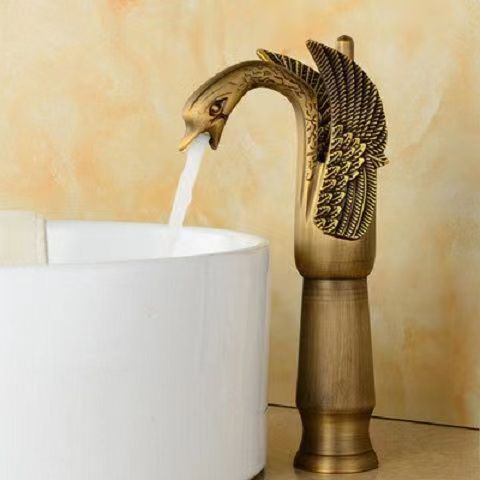 Luxury Bathroom Faucet Basin Vintage Full Copper Hot And Cold Water Swan Shaped Single Handle Black