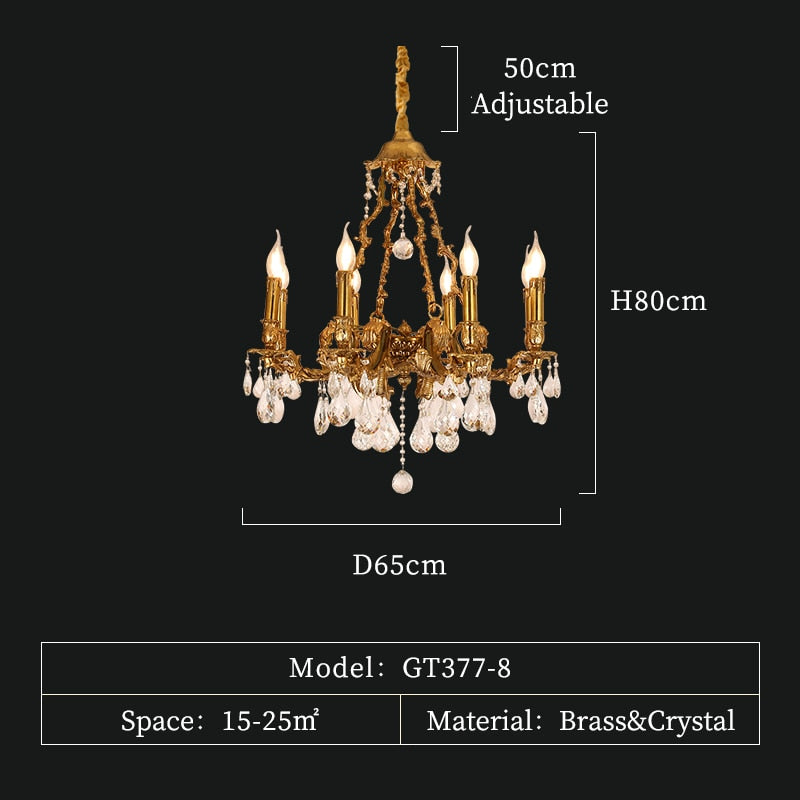 Belmond - French Hotel Lobby Luxury European - Style Full Copper Led Crystal Chandelier 8Lights D65