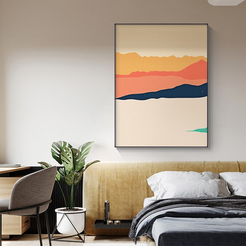 Modern Nordic Abstract Landscape Wall Art: Scandinavian Posters And Prints Painting