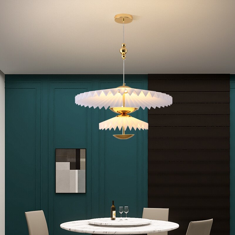 New Style Led Chandelier Umbrella Shaped White Acrylic Gold Metal For Dining Room Kitchen Bedroom