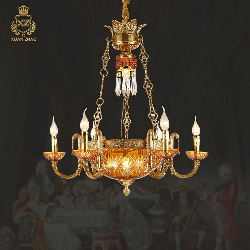 Royal Palace - European Luxury Full Copper Art Deco Chandelier 8Lights D85 H70Cm Chandelier