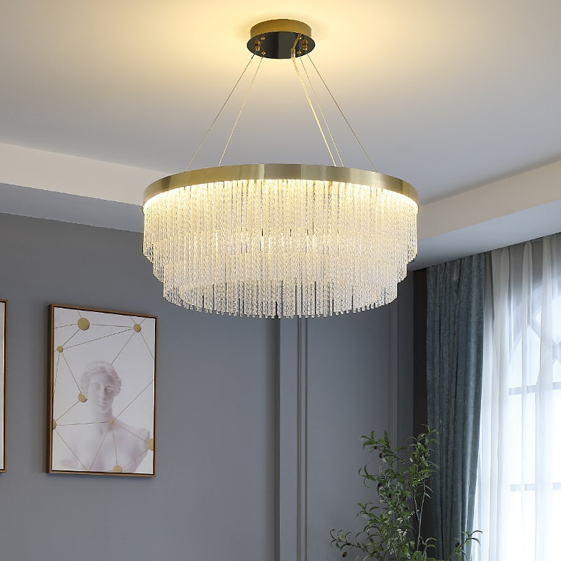 Moden Led Twisted Long Crystal Ceiling Chandelier Gold Luxury Dining Living Room Pendant Lamp Home