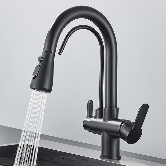 Matte Black Filtered Crane For Kitchen Pull Out Spray 360 Rotation Water Filter Tap Three Ways Sink