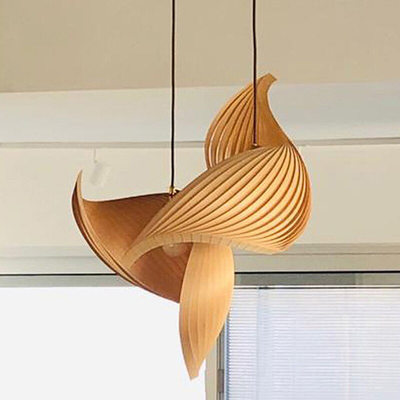 Creative Conch - Inspired Wooden Chandelier - Unique Hollow Light Fixtures For Living Room