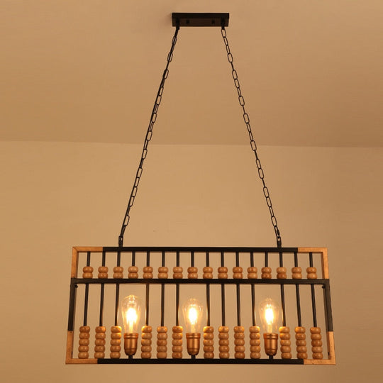 3 Heads Industrial Vintage Loft Wood Abacus Chandelier Restaurant Coffee Shop Bar Creativity Boat