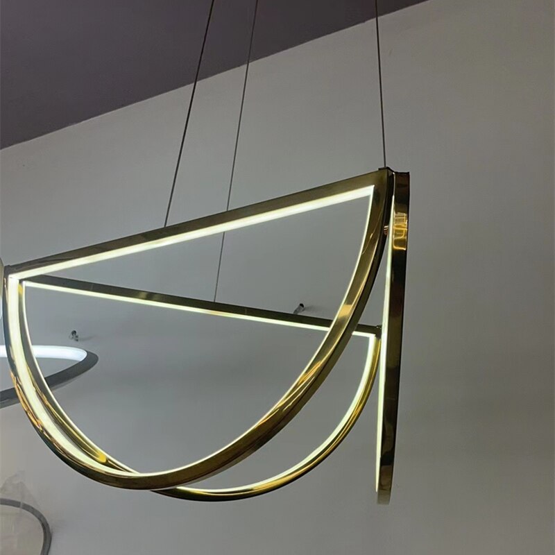 Nordic Led Stainless Steel Chandelier For Living Dining Room Bedroom Hotel Half Circle Pendant Lamp