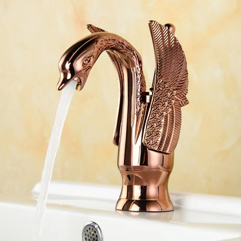 Luxury Bathroom Faucet Basin Vintage Full Copper Hot And Cold Water Swan Shaped Single Handle Black