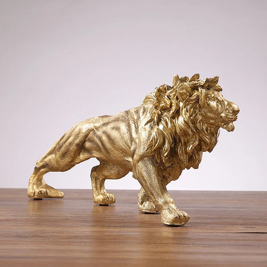 Golden Lion King Resin Ornament Home Office Desktop Animal Statue Decoration Accessories Living