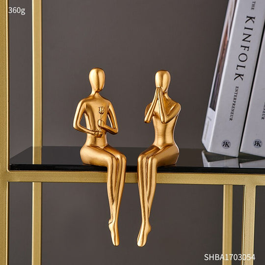 Modern Abstract Golden Resin Sculpture - Desk Accessories For Home Decor In Nordic Style 2Pcs -