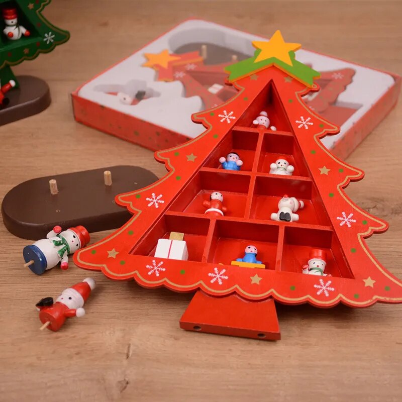 Christmas Decorations Wooden Tree Creative Scene Layout Ornaments Three - Dimensional Red Xmas