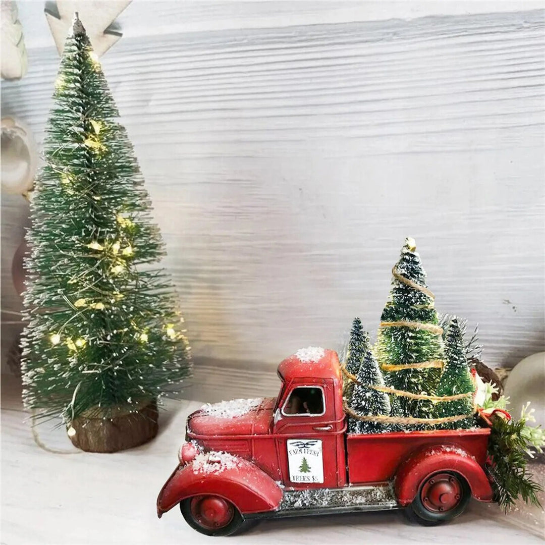 Vintage Resin Classic Pickup Red Truck W/Tree Farms House Rustic Decor Christmas Adornos De Navidad