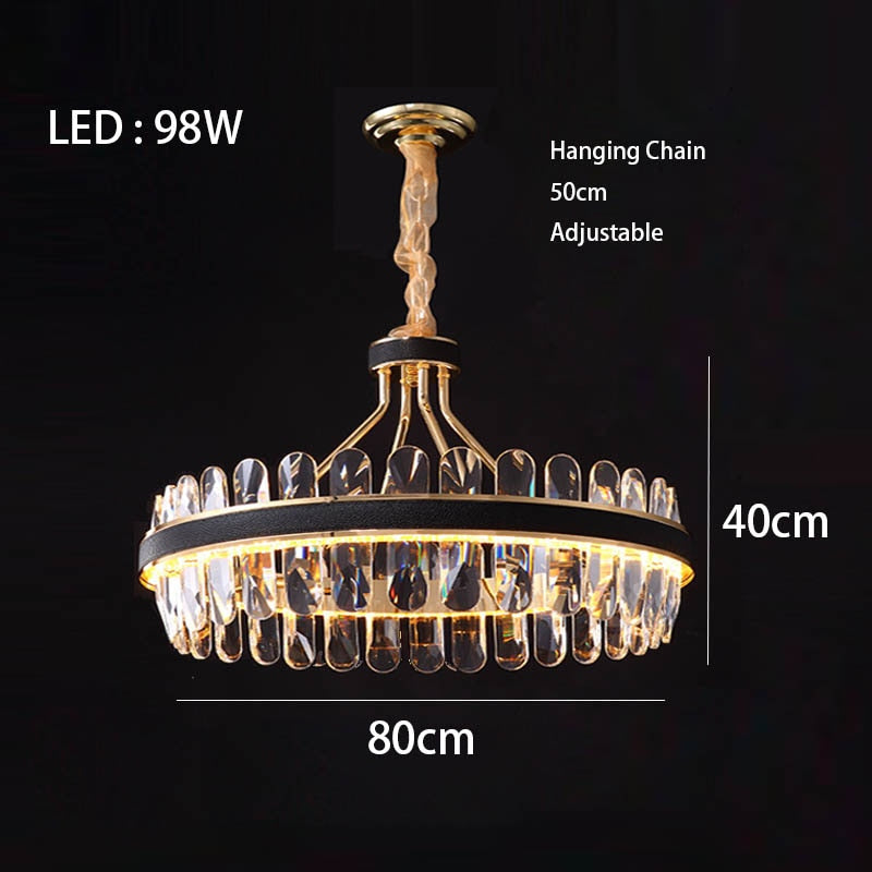 Crystal Dimmable Led Light Ceiling Chandeliers Black Leather Luxury Lustres Round Hanging Lamps