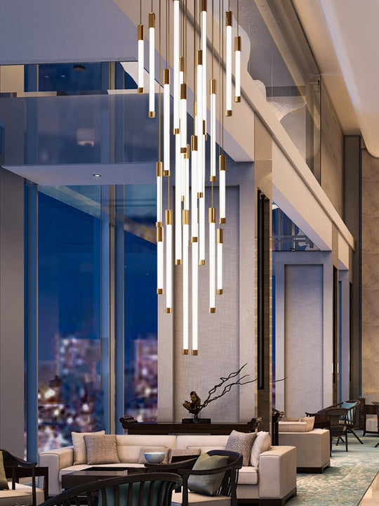 Luxury Design Long Led Chandelier For Staircase Modern Gold Living Room Lobby Hang Light Fixture