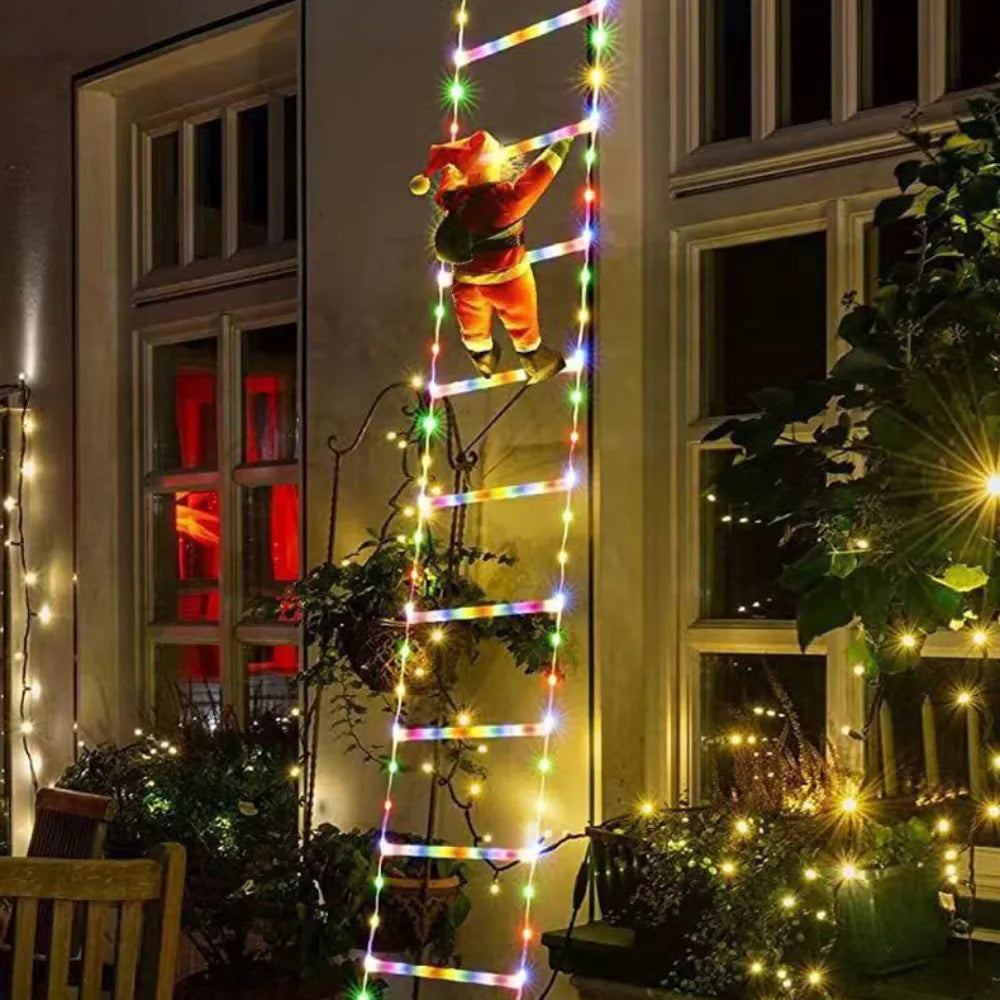 Christmas Decorations Ladder Lights With Santa Claus Doll For Indoor Outdoor Window Garden Xmas