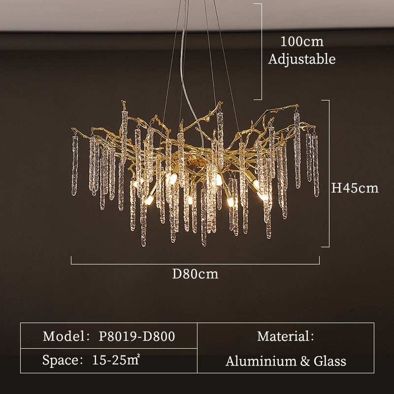 Modern Crystal Chandelier Manufacturer Golden Branch Indoor Luxury Hotel Restaurant Ceiling Hanging