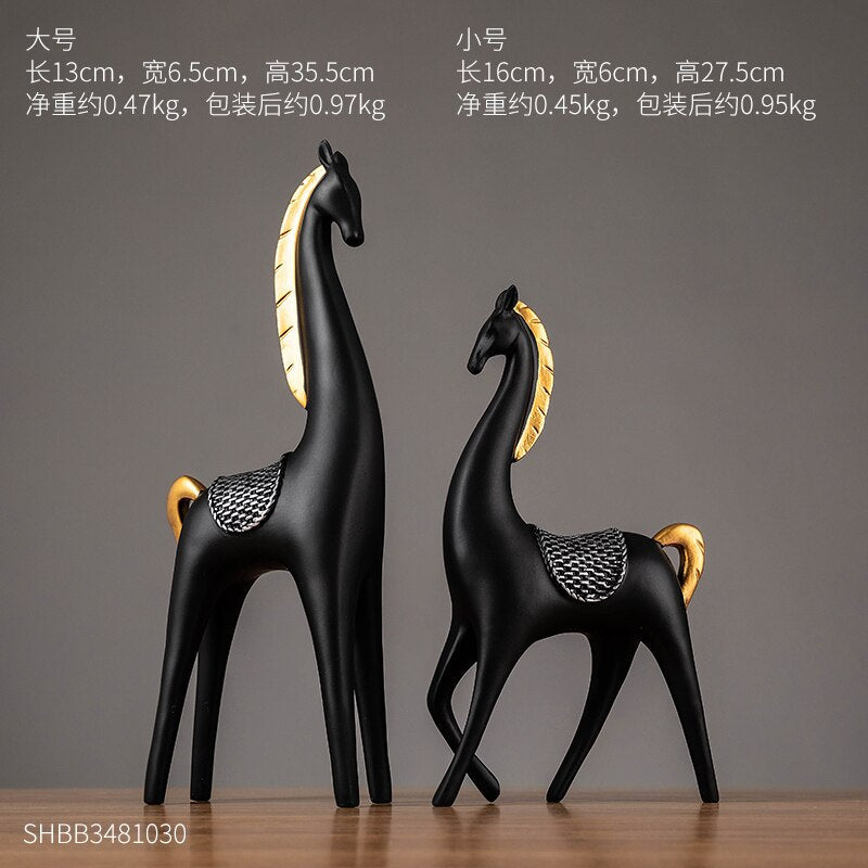 2 Piece - Luxury Golden Horse And Elk Figurines: Resin Animal Sculpture For Elegant Home Decor B -