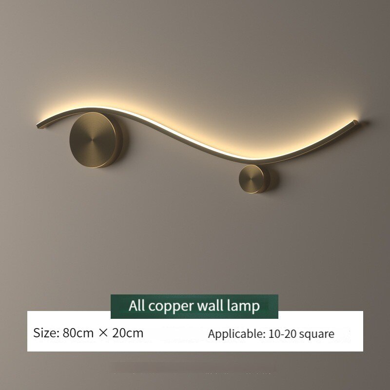 Nordic All Copper Led Wall Light Gold Black A Color 80Cm / Warm Light 3000K Lamp