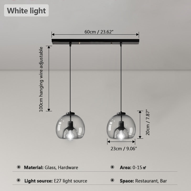 American Vintage Smoke Gray Glass Pendant Lights Minimalist Dining Room Counter Nordic Led Loft