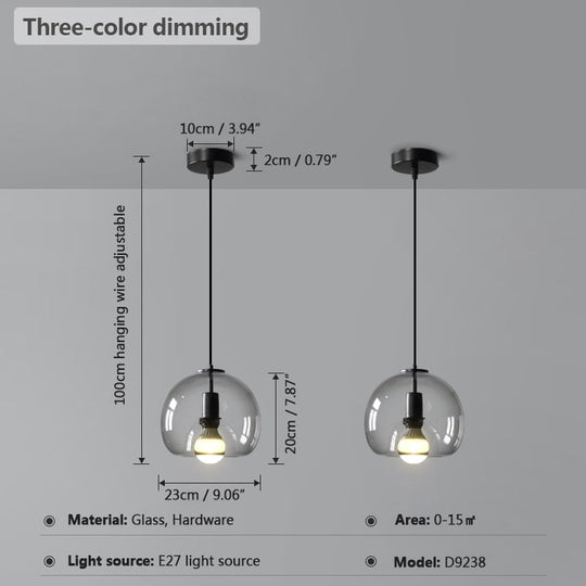 American Vintage Smoke Gray Glass Pendant Lights Minimalist Dining Room Counter Nordic Led Loft