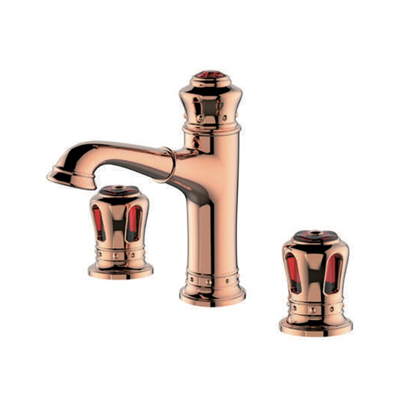 Pull Out Bathroom Sink Faucets Basin Faucet Mixer Gold Brass 3 Holes Double Handle Bathbasin
