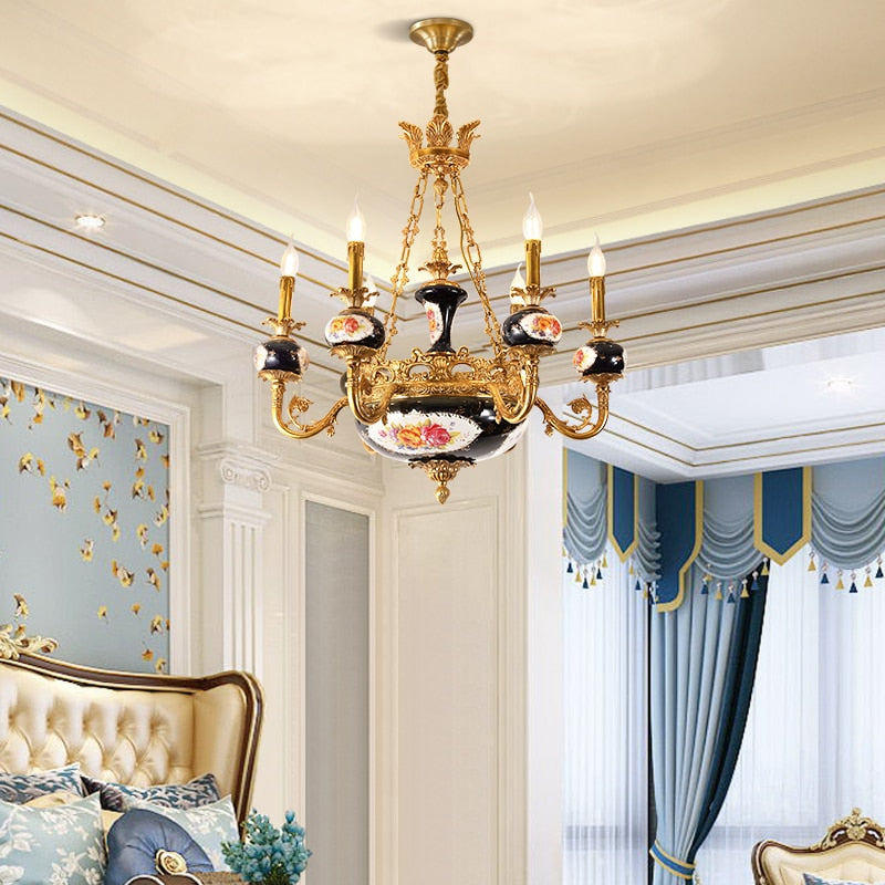 French Classical Style Full Copper Chandelier Hotel Villa Hall Luxury Exquisite Black Classic