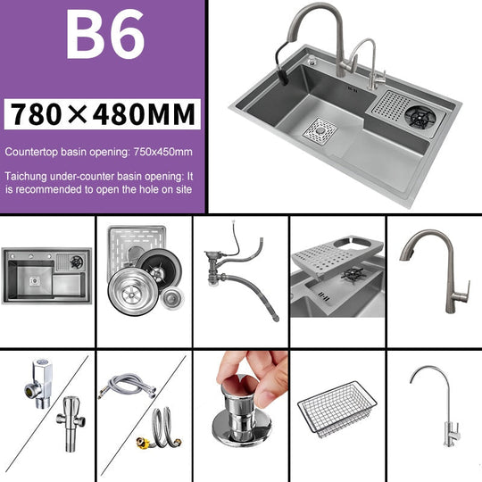 Grey Drop In Kitchen Sink Workstation Undermount Single Bowl 304 Stainless Steel With Drain Basket