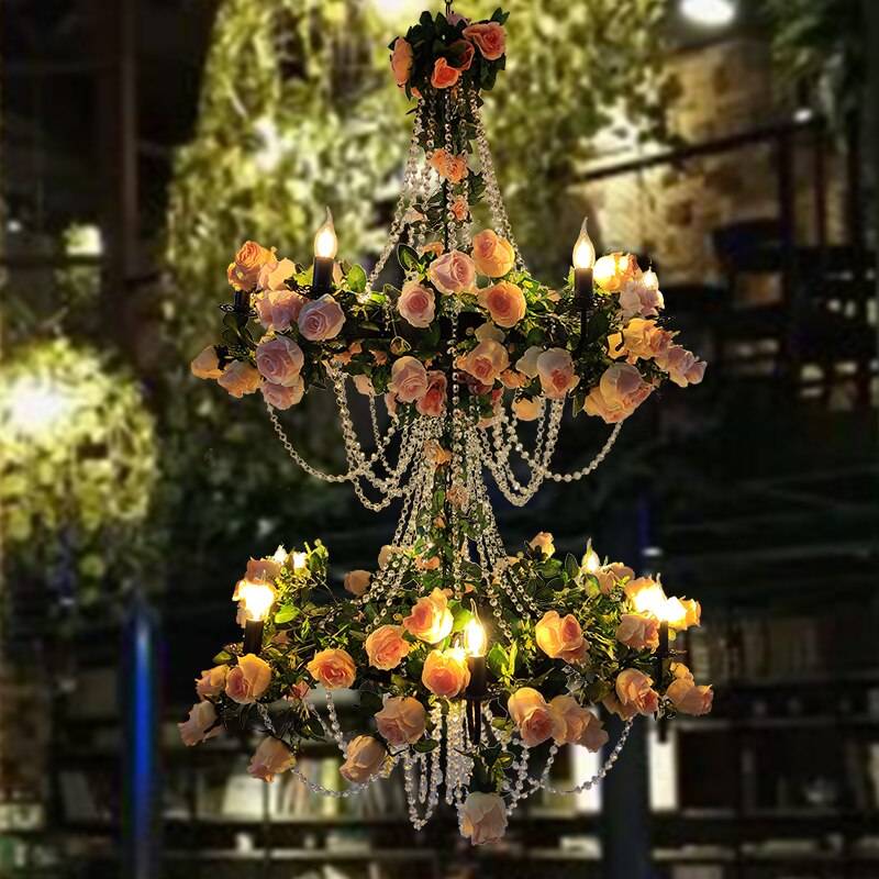 Restaurant Simulation High - End Flower Crystal Chain Pendant Light Net Red Music Wine Market Hall
