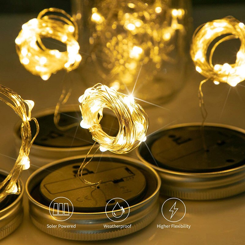 Solar Mason Jar Lid Light 30 Leds Fairy String Lights Garden Hanging Lantern Waterproof Outdoor
