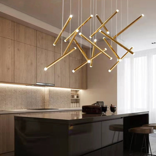 Modern Led Chandelier For Staircase Living Room Creative Tube Design Lamp Gold Chrome Black Luxury