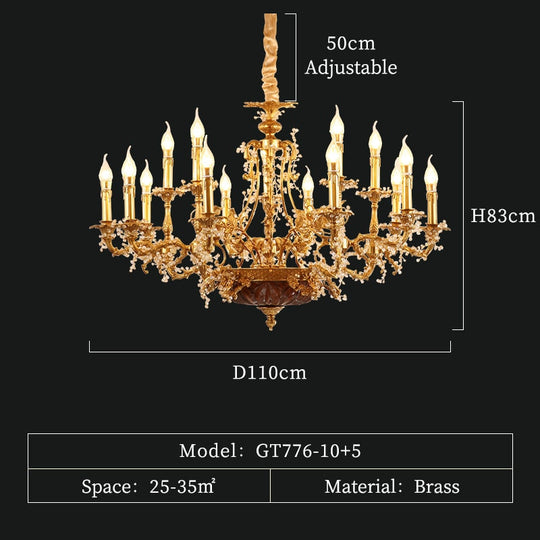 Baroque Copper Oversize Pendant Light Antique Brass Chandelier Hallway 15Lights D110 H83Cm