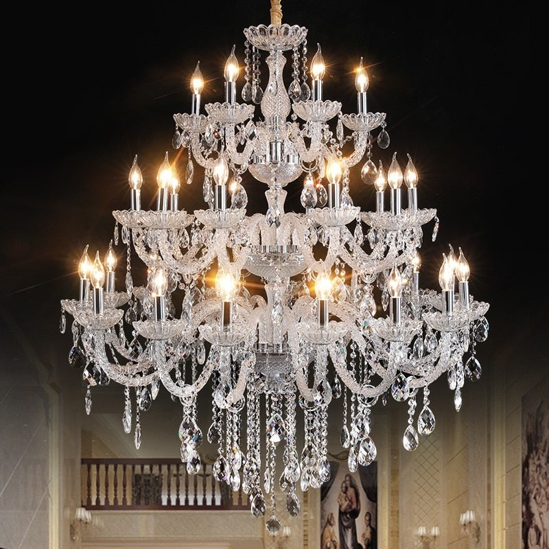 Villa Duplex Living Room Crystal Chandeliers Luxurious Atmosphere European Style High Stair Light