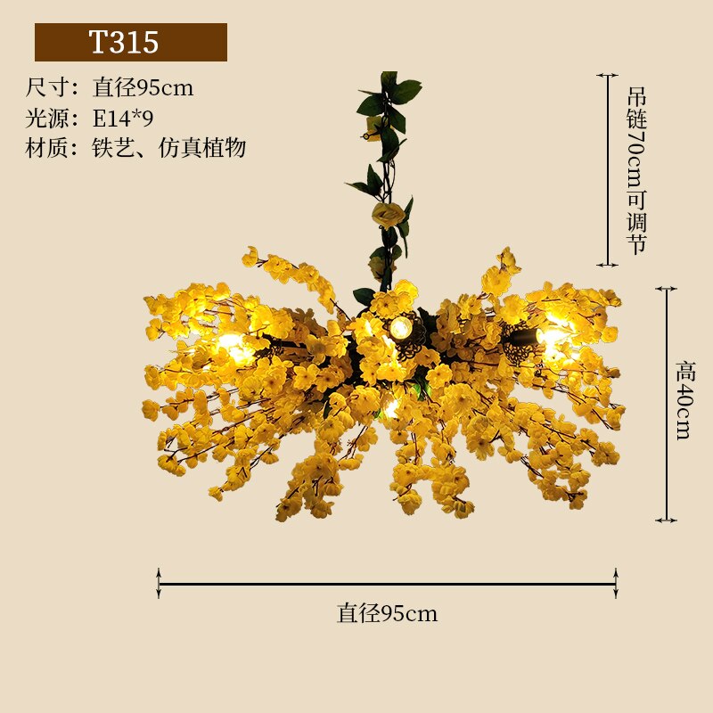 Milk Tea Shop Atmosphere Light Yellow Simulation Flower Pendant Window Decoration Lamps Bar